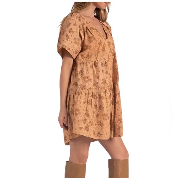 Elan Floral V Neck Cotton Mini Dress Boho Grandma Flowy NEW Size Medium - Picture 4 of 8